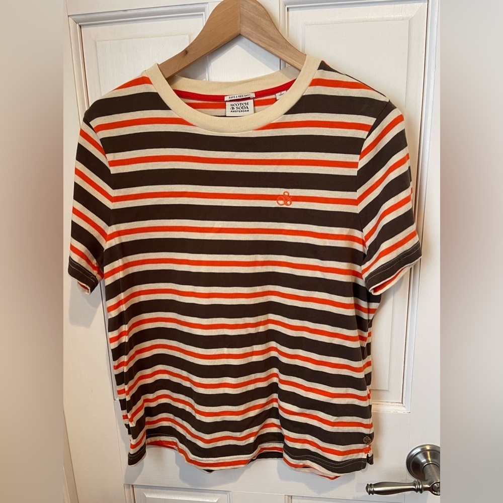 Scotch & Soda Womens Striped Tee - Brown, Orange, Cream S